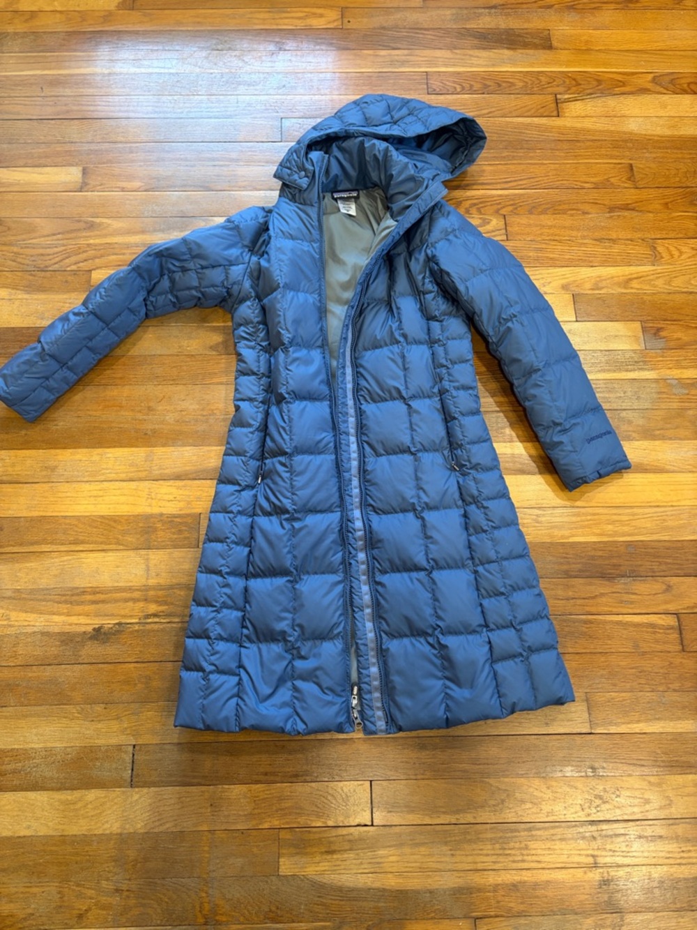 Patagonia Hooded Long Puffer Coat - Blue